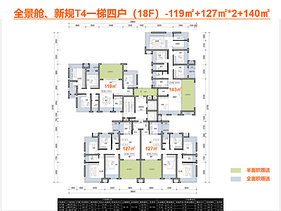 两梯四户 T4户型 新规全景舱户型 转角户型 零公摊140户型 120户型