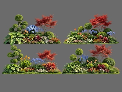 现代主义花境 2D花镜植物组合 花卉花镜 花草镜植物组合 花草花丛 地被花灌木球