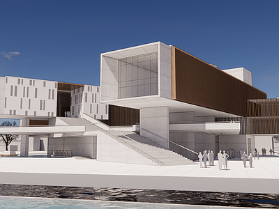 现代主义展览馆建筑 现代滨水文化展馆 体块穿插架空设计 现代公共展馆建筑 现代解构文化中心 清水混凝土公建