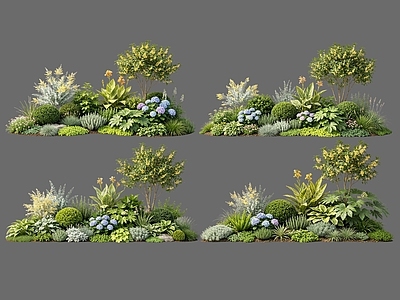 现代主义花境 2D花镜植物组合 花卉花镜 花草镜植物组合 花草花丛 地被花灌木球