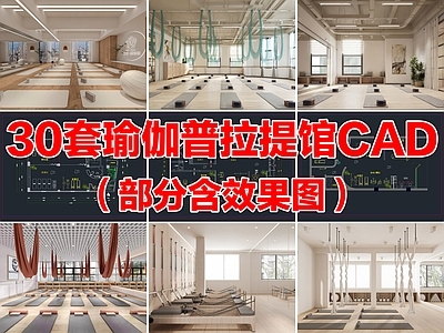 30套普拉提瑜伽馆健身房瑜伽室CAD施工图效果图