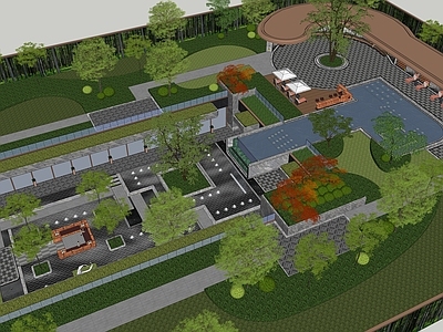 新中式景观小区景观 小区下沉空间景观 下沉庭院展示区 现代下沉示范区 泳池景观 下沉庭院售楼处