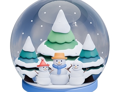 卡通雕塑摆件 圣诞水晶球 松树 雪人