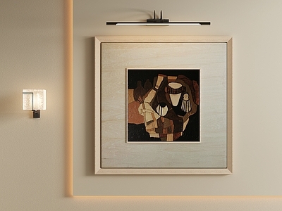 原木风抽象挂画 侘寂陶罐装饰画 原木框方形油画 中古拼色肌理画 复古静物抽象画 复古色块静物画