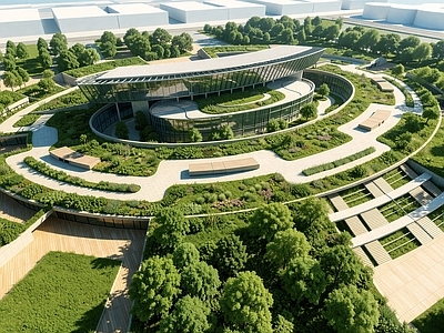 现代主义展览馆建筑 地景建筑 展览馆 公共建筑 钢结构 覆土建筑
