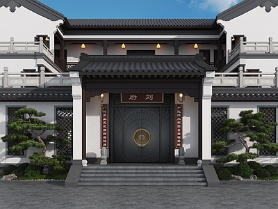 中式古建别墅外观 中式门头 四合院门头 大门 中式大门 徽派门头