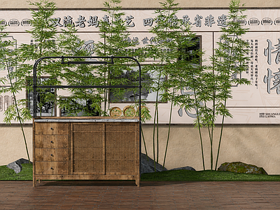 新中式打卡墙 植物 柜体 景观 广告