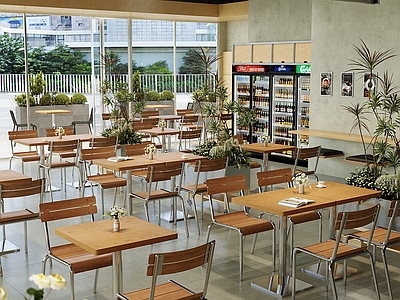 工业风其他餐饮空间 工业风咖啡店 开放式餐饮店 中古奶茶店 餐桌椅组合 植物花箱