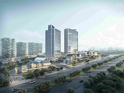 现代主义商业综合体景观 现代坡屋顶商业街 城市综合体 商业公寓
