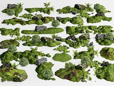 新中式景观微地形 现代微地形 苔藓微地形 庭院小品 石头 枯山水
