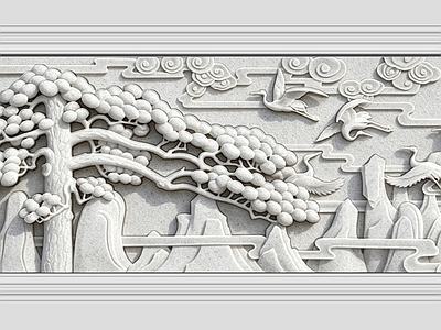 中式浮雕 中式 浮雕 山水画 迎客松 画