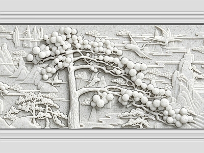 中式浮雕 中式 浮雕 山水画 迎客松 画