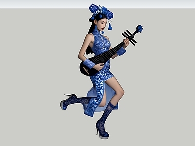 中式虚拟人物 音乐 女人 手办 古琴