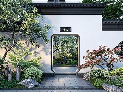 景墙 中式月洞门景墙 中式漏窗门洞景墙 徽派古典景墙
