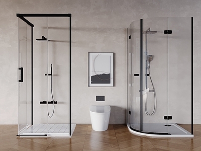 现代简约淋浴间 圆弧玻璃淋浴隔断 玻璃淋浴间淋浴房 淋浴花洒智能马桶