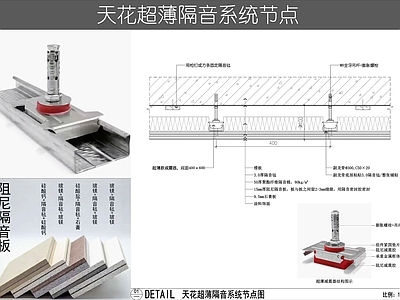吊顶节点 天花超薄隔音节点 KTV天花隔音 影音室天花隔音 隔音吊顶节点图