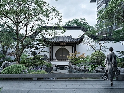 亭子 中式仿古景观亭 中式古典景墙半亭 中式庑殿歇山飞檐
