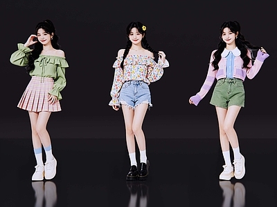 多人 2D现代人物 休闲装模特 时尚休闲办公美女 商业街拍美女 春夏装时尚美女