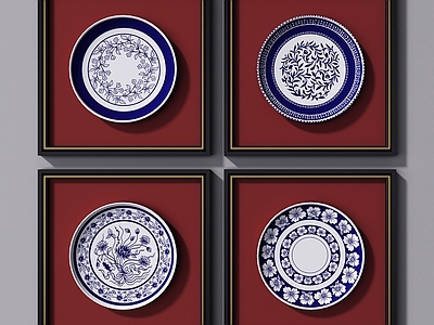 新中式组合画 新中式挂画 中式挂画 盘子 盘子挂画