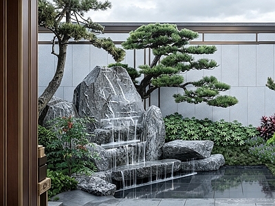 假山水景图库 中式假山流水水景 景石跌水水景 跌水水景给排水