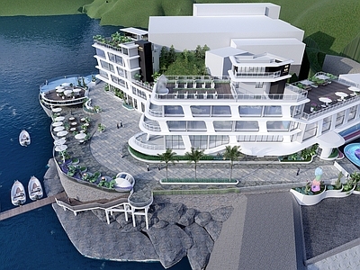现代主义民宿建筑 海边现代民宿建筑 民宿酒店景观 滨水景观 民宿入口景观