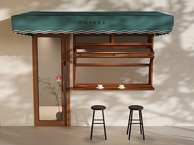 中古风咖啡厅 中古咖啡店折叠窗 咖啡馆雨棚遮阳棚 实木高脚凳吧台凳 中古折叠窗推拉窗 中古平开门单开门