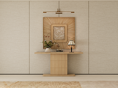 原木风条案 案几 装饰画 花艺 灯具