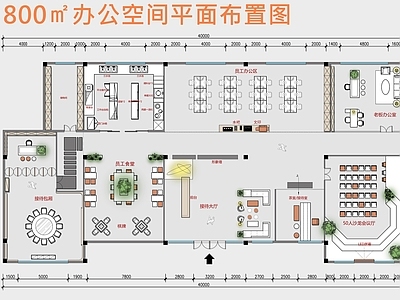 整体办公空间 办公空间平面布局 创意办公室平面图 办公空间彩平图