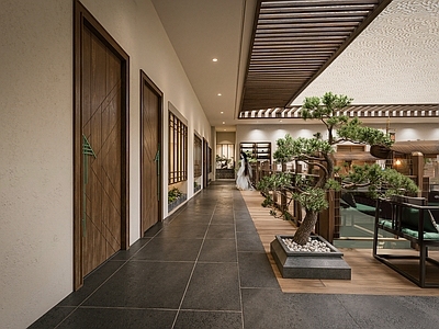 新中式酒店走廊 新中式餐厅过道 江南餐厅回廊 苏州隔断框景 园林餐厅过道 吴风系列餐馆