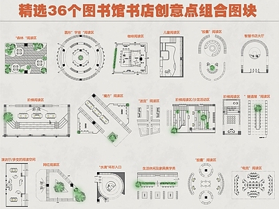 工装综合图库 图书馆书店图块 图书馆创意区图库 书店区域亮点图块 图书馆组合图库