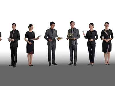 多人 2D酒店接待 五星级酒店服务员 酒店前台礼宾 免抠酒店人物
