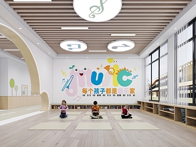 原木风幼儿园 音乐教室 幼儿园教室 儿童人物小孩 培训学校
