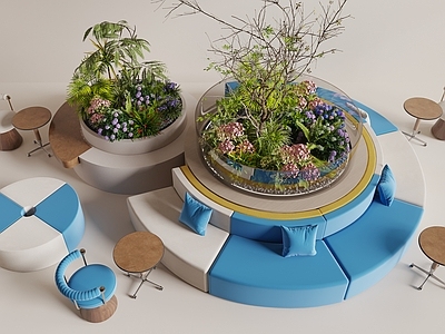 现代简约花境 景观卡座沙发 花池 办公休闲区沙发 绿植卡座 圆形卡座
