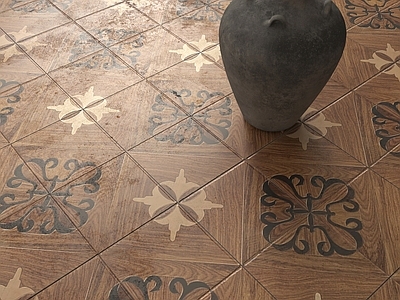 侘寂瓷砖展厅 拼花木纹砖 木地板