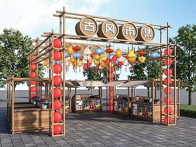 新中式文旅美陈 美陈廊架 市集摊位