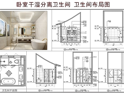卫生间 干湿分离卫生间 淋浴间 卫生间布局图 洗手台浴缸 镜箱