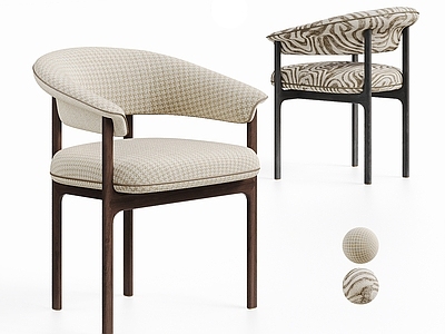 中古风餐椅 Minotti 意式轻奢餐椅 Elyne单椅 印花布艺实木餐椅 休闲椅