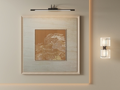 新中式挂画 宋式纹样艺术画 禅意水纹挂画 国风线条装饰画 原木风 样板间中式挂画
