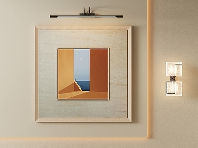 原木风挂画 莫兰迪风景挂画 现代极简海景画 客厅方形艺术画 样板间几何挂画 玄关极简色块画