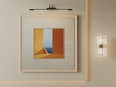 原木风挂画 现代意境挂画 样板间简约挂画 色块空间艺术画 客厅几何海景画 暖橙风景装饰画