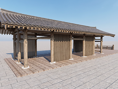 中式古建古建筑 传统中式廊榭 开敞式木构长廊 观景休憩长廊 景观连廊 景观休憩构筑物