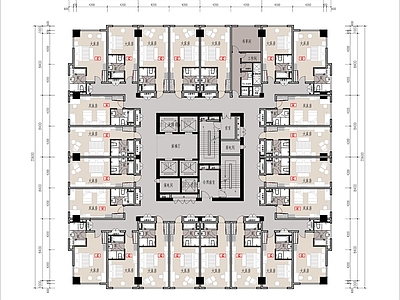 酒店建筑 方形酒店平面 45 60平公寓 高层酒店式公寓 平层公寓