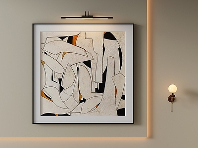 中古风挂画 黑白橙块挂画 卧室中古几何画 客厅抽象几何画