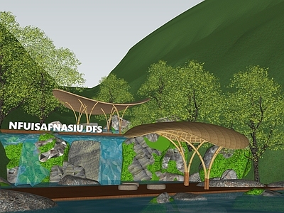 新中式景观滨水景观 文旅廊亭 酒吧室外平台 自然主义 山谷景观 文旅网红