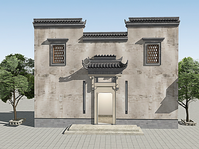 中式古建古建筑 新徽派建筑大门 新中式民宿入口 徽派建筑门头 马头墙中式花格窗