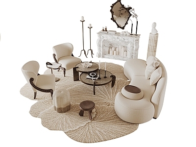 奶油风沙发组合 法式沙发茶几组合