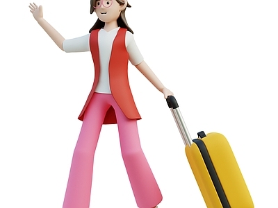 虚拟人物 旅行者 行李箱 卡通女人
