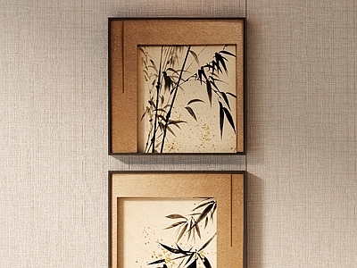 新中式组合画 宋式禅意装饰画 卧室国风方形画 方形双联挂画