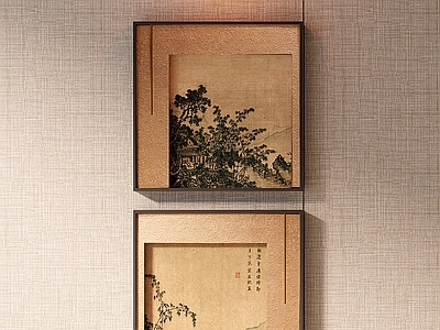 新中式挂画 宋式人物装饰画 卧室仿古方形画 复古山水挂画