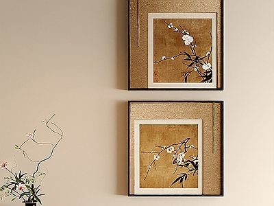 新中式宋式挂画 宋式花鸟装饰画 复古梅花挂画 卧室国风方形画
